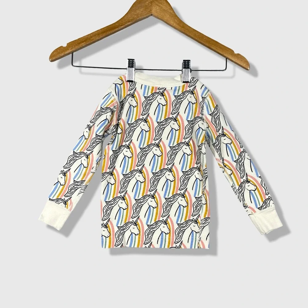 Hanna Andersson Long Sleeve Pajama Top Girls 3T‎ White Unicorn Rainbow Whimsical